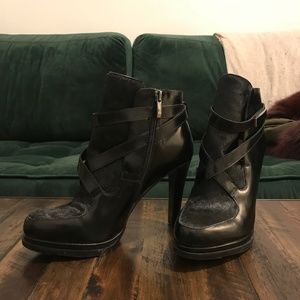 French Connection Black Haircalf and Leather Boots